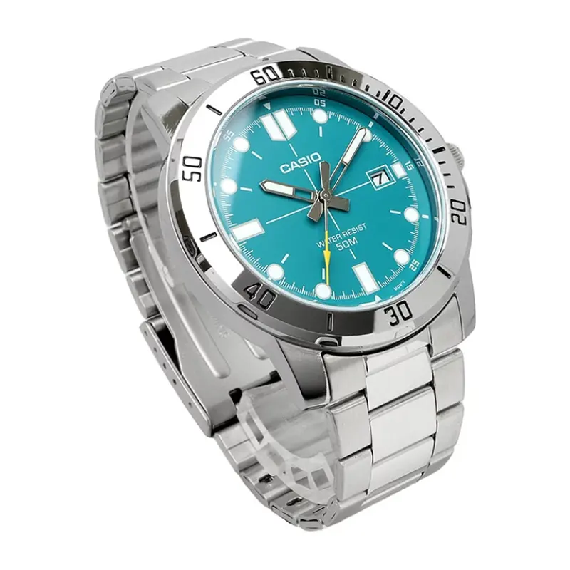 Casio Enticer Ocean Blue Dial Silver Band Men's Watch- MTP-VD01D-3E2V